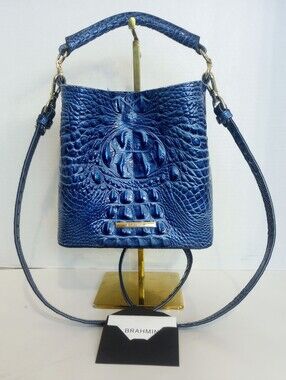 Brahmin Amelia Bucket Bag In Bluebonnet, Crocodile Embossed Leather Crossbody